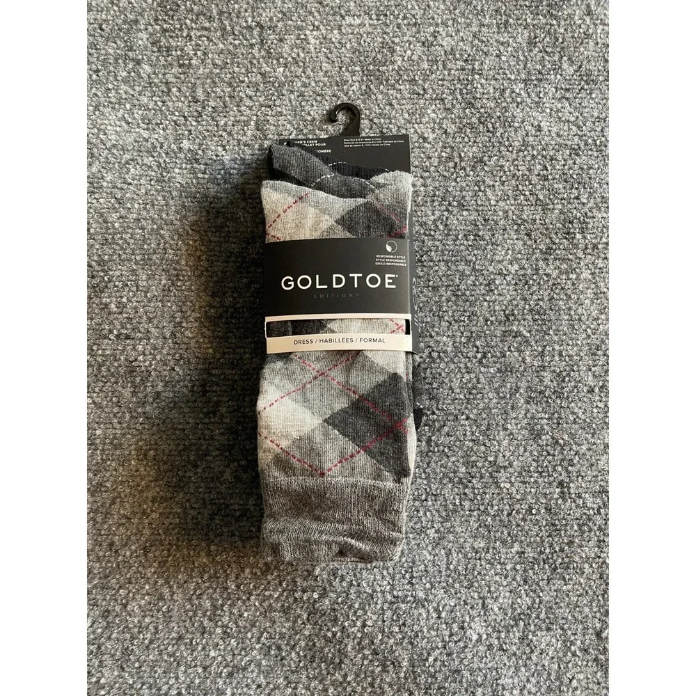 Goldtoe Edition Mens 3 Pack Argyle Crew Dress Socks Grey‎ Black AquaFX New